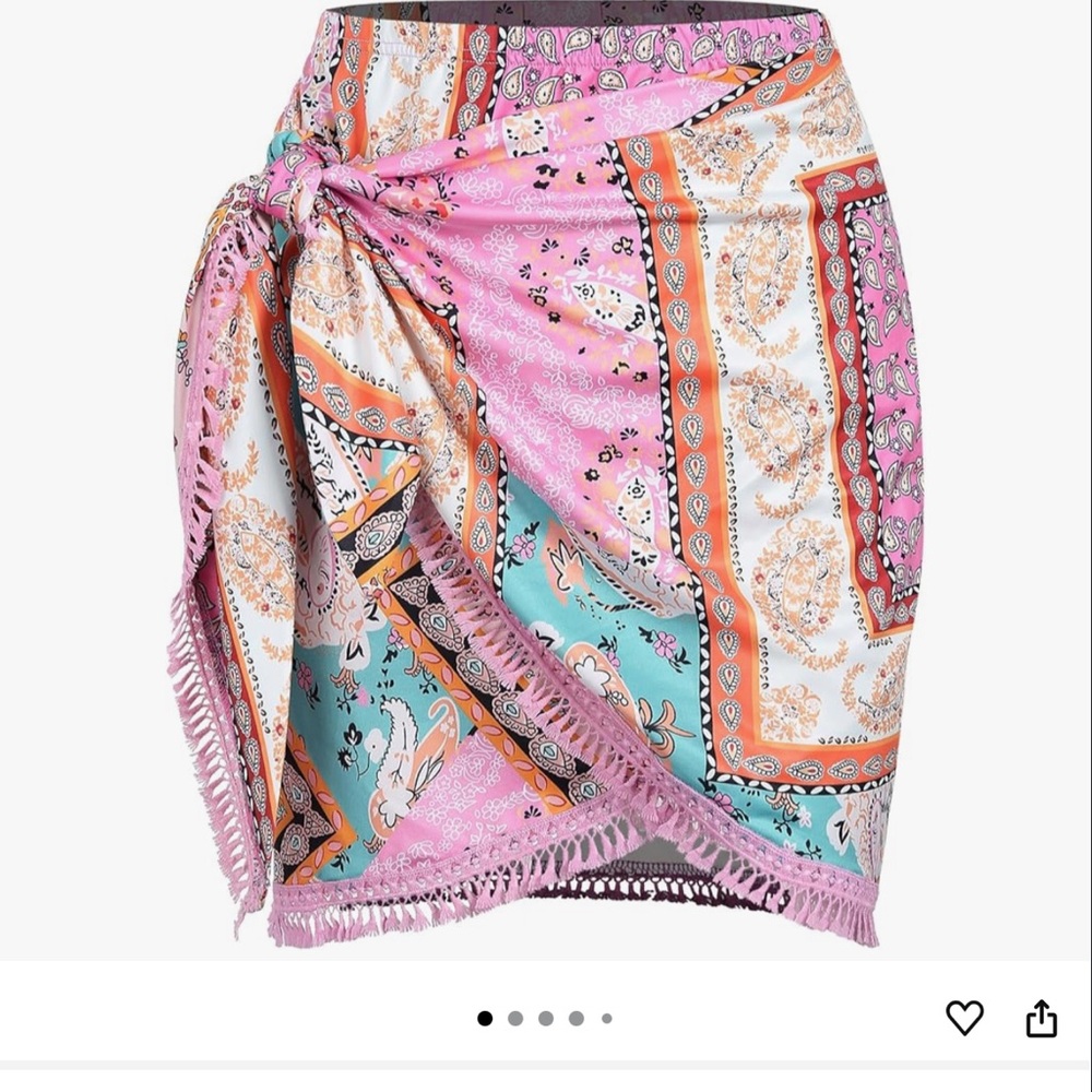 Slit Skirt for Women Boho Print Tie Side Wrap Tassel Casual Beach Mini Skirt